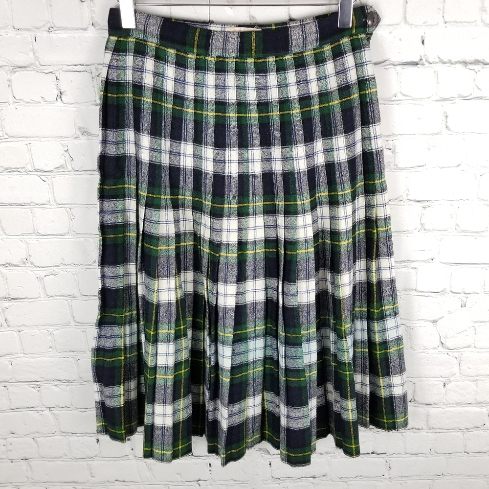 ALJEAN | vintage wool blend pleated plaid skirt